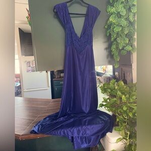 Vintage Navy Slip Dress, Crisscross Back, Striped design, Lace Bust, XL